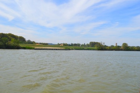 New buildings just over the bank.