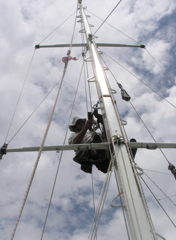 Then the mast comes down as we turn west to go further inland.