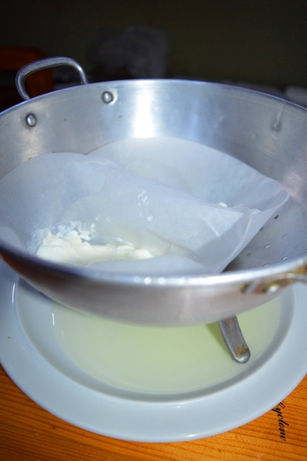 Draining the yoghurt - for 1-2 hours.
