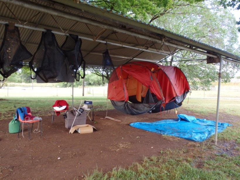 The night the 'super duper' tent leaked (even under cover) - we purchased two (even lighter) single man tents after this!