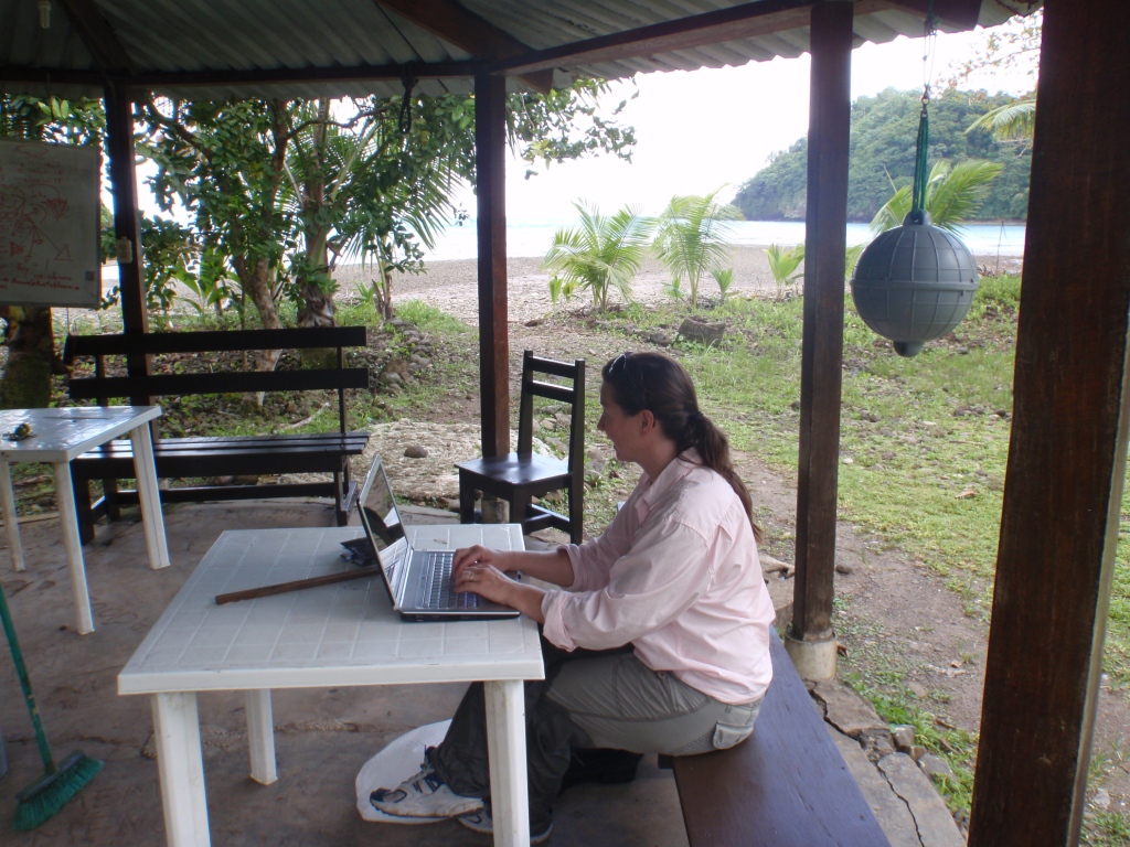 Isla de Cocos - note the wet trousers (from knee down) we were anchored out and dinghied in avoiding the sharks nipping at our feet!