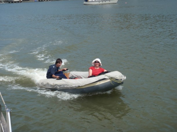 That pesky dinghy motor (Jackie with nephew Kieran)